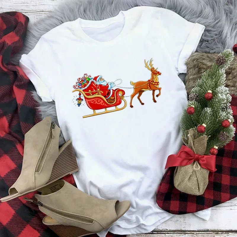 Lus Los Priecīgus Ziemassvētkus Drēbes, T-krekls Sievietēm Harajuku Kawaii Jautri Ziemeļbriežu Santa Claus Drukāt Tshirts Jaunā Baltā Gadījuma Tee