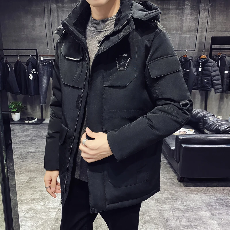 Parka mētelis vīriešu ziemas jaunus, bieza, silta jaka Slim gadījuma kapuci jaka pretvēja jaka multi-kabatas dizaina augstas kvalitātes augšu