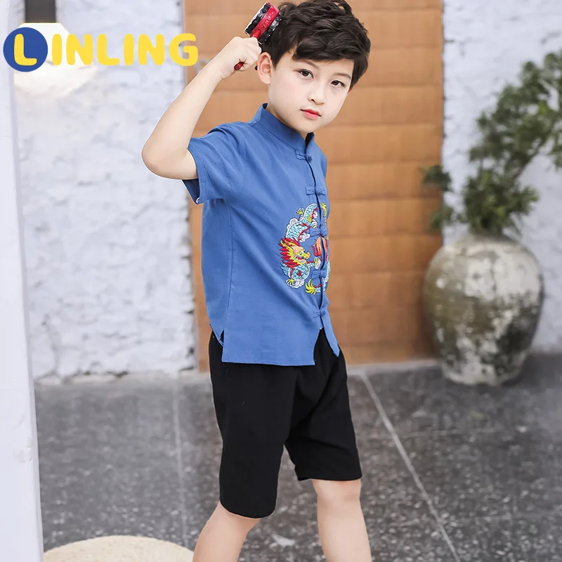 LINLING Jaunās Bērnu Apģērbu Han Ķīniešu Bērnu Īsām piedurknēm Jaka P717