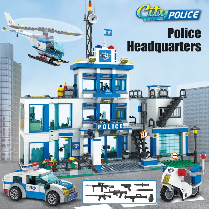1215pcs Policijas Nosaka Automašīnu, Motociklu Helikopters Celtniecības Bloki Pilsētas Policijas Iecirknis Skaitļi Ķieģeļi Rotaļlietas Bērniem Dāvanu