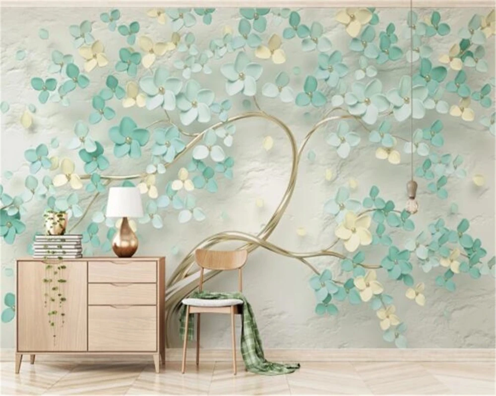 Custom tapetes mazu, svaigu piparmētru zaļa HD zīda materiāla ziedu samazināšanas fona sienas, mājas apdare, 3d tapetes sienas
