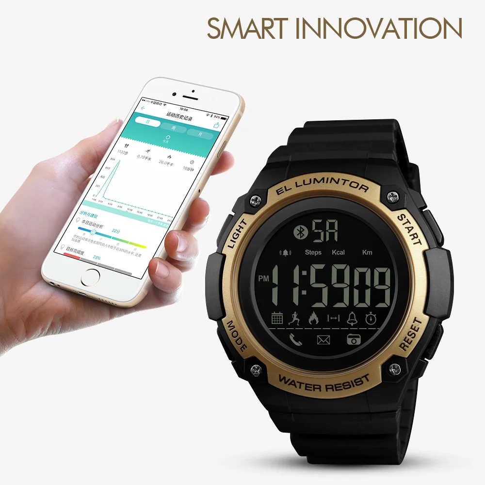 Top Zīmolu SKMEI Smart Skatīties Modes Vīriešu Smart Aproce Kamera APP Atgādināt, Elektroniskie Pulksteņi Vīriešu rokas Pulkstenis Android, IOS
