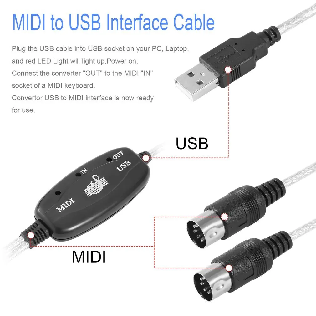 MIDI USB IN-OUT Interfeisa Kabeli un Adapteri Klaviatūras Elektronisko Bungu Mūzikas Radīt Converter PC Mūziku Tastatūras Vadu