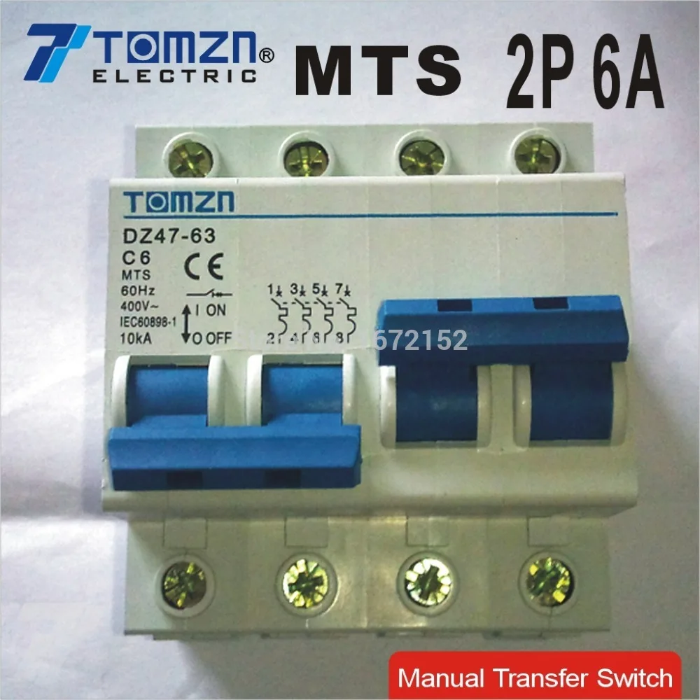 2P 6A MTS Dual power pārskaitījuma Manuālo slēdzi Circuit breaker MCB 50HZ/60HZ 400~