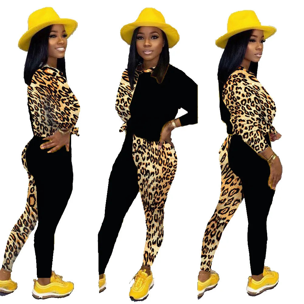 HAOYUAN Leopard Salaist 2 Gabals, kas Sievietēm Tracksuit 2020. Gadam Festivāls Apģērbu Top Bikses Sviedri Tērpi, Divas Gabals Tērpiem atbilstības Komplekti