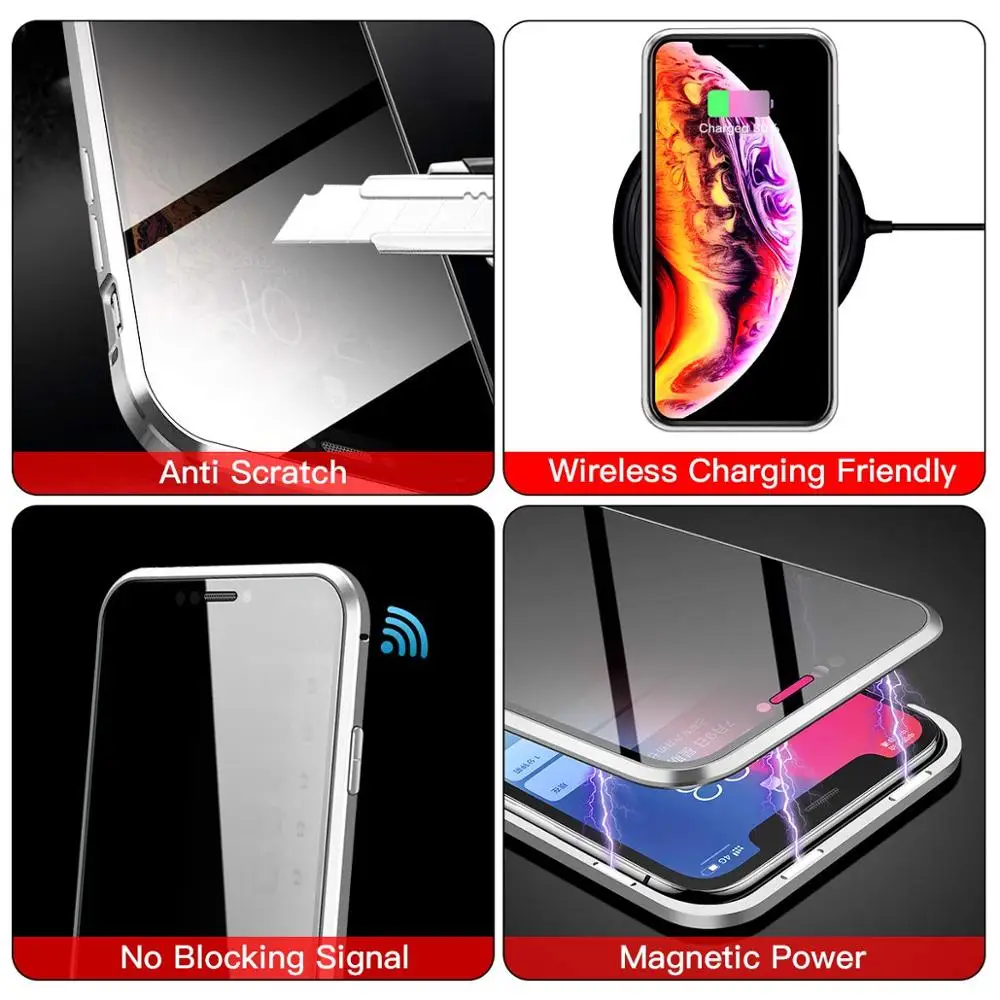 Privātuma Magnētisko Gadījumā IPhone7 8 6s 6, Plus 11 12 Pro Divkāršu Rūdīta, Stikla, Metāla Buferi Anti-Peep Vāks XS Max XR X