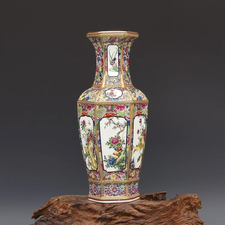 Antīko Emaljas Porcelāna Vāze Skrūvēm Vāze Kolekcija Seno Porcelāna Veikti Qianlong Dinastija