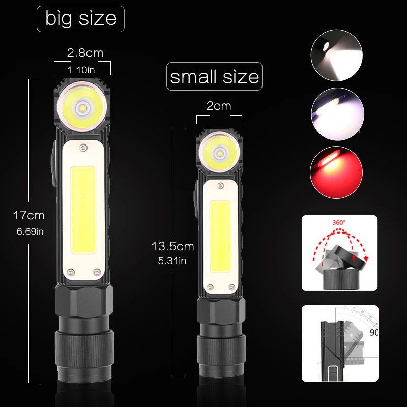 8000LM LED Lukturīti Handfree Darba Vērpjot Rotācijas Klipu Ūdensizturīgs Magnēts Mini Apgaismojuma Lukturītis