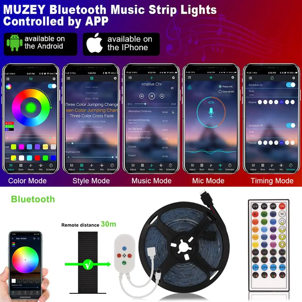 Bluetooth Mūzikas LED Lentes Ruban LED Backlight TV, Apgaismojums, Virtuves, Kāpnes Reostats LED Apgaismojums RGB Lentes ar tālvadību
