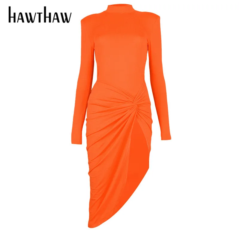 Hawthaw Sieviešu Rudens Ziemas Garām Piedurknēm Soild Krāsu Grupa Kluba Bodycon Atvērt Dakša Sadalīt Kleita 2020. Gadam Ietilpst Apģērbu Streetwear