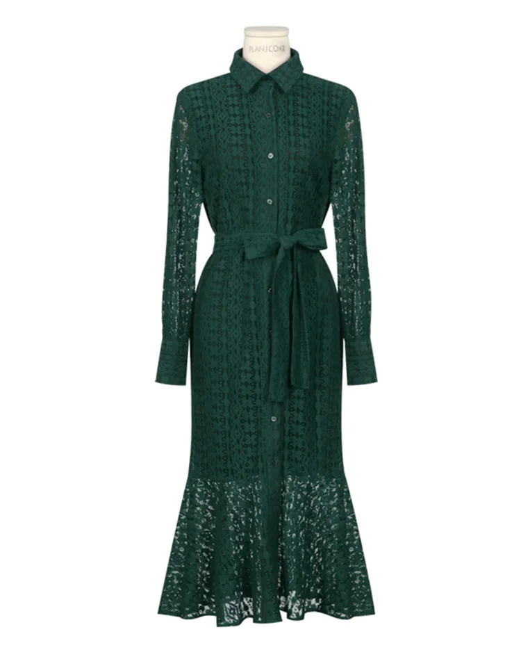 Labas Kvalitātes Biroja Dāma darba Apģērbi Sieviete Kleita Pilnu Piedurknēm Slim Mežģīņu Kleitas Sievietēm Vintage Kleita Ar Jostu vestidos SL212