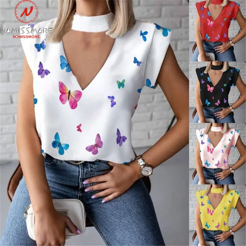 Modes Sievietes Vasaras Tauriņš Print T-Krekli Dobi No Dizaina Pavada Īsām Piedurknēm Slim Puloveri Top Streetwear