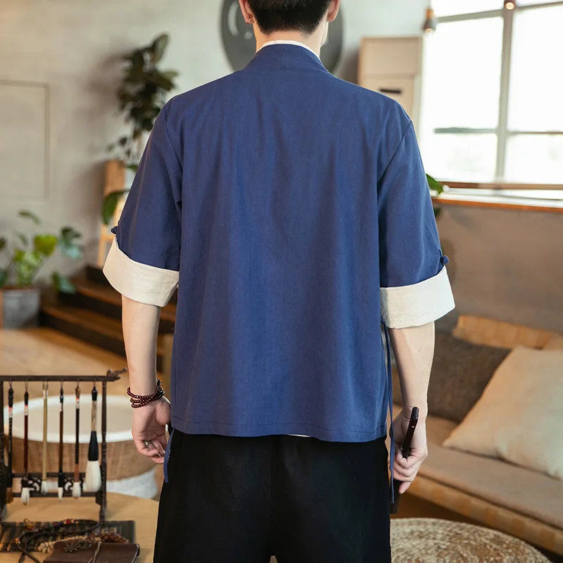Vasaras gadījuma Stand Apkakli Krekls Puse Vīriešu Pusi Piedurknēm Kokvilnas Veļu, Ķīniešu Stila Krekli Kung Fu Tai Chi Tang Tērpu Stila Tops