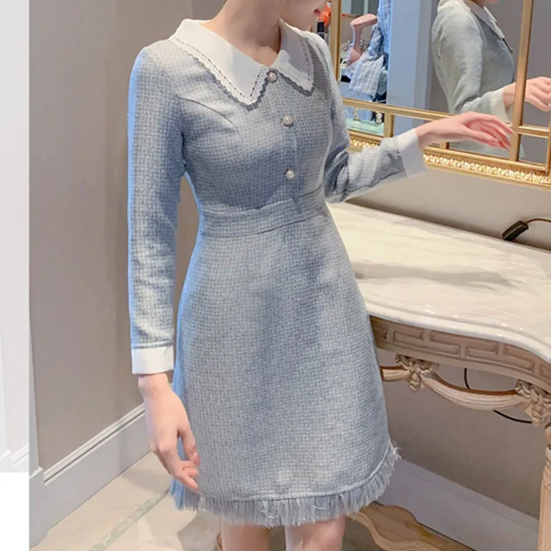 2020 Rudens Ziemas Modes Dizaineru Eleganto Kleitu Sievietēm ar garām Piedurknēm Tvīds, vilna Līnijas Vintage Kleita Vestidos