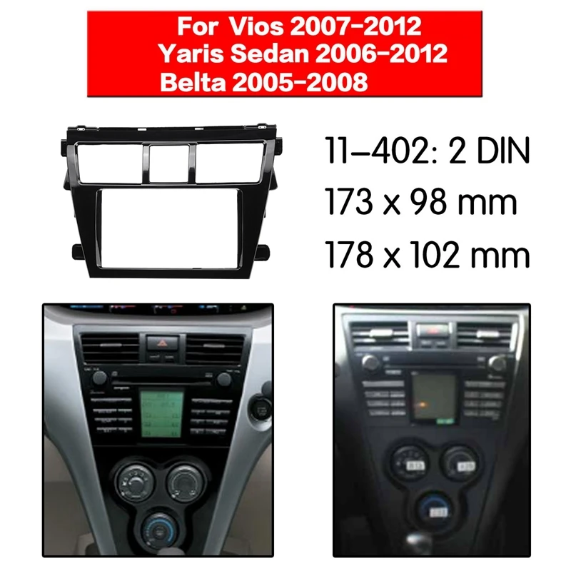 2 DIN Auto Stereo Radio, DVD Atskaņotājs Rāmis Fascijas Paneļa Apdare Toyota Vios 2007. - 2012. Gadam, Belta 2005. - 2008. Gads, Yaris Sedans, 2006+(Spīdums Bl