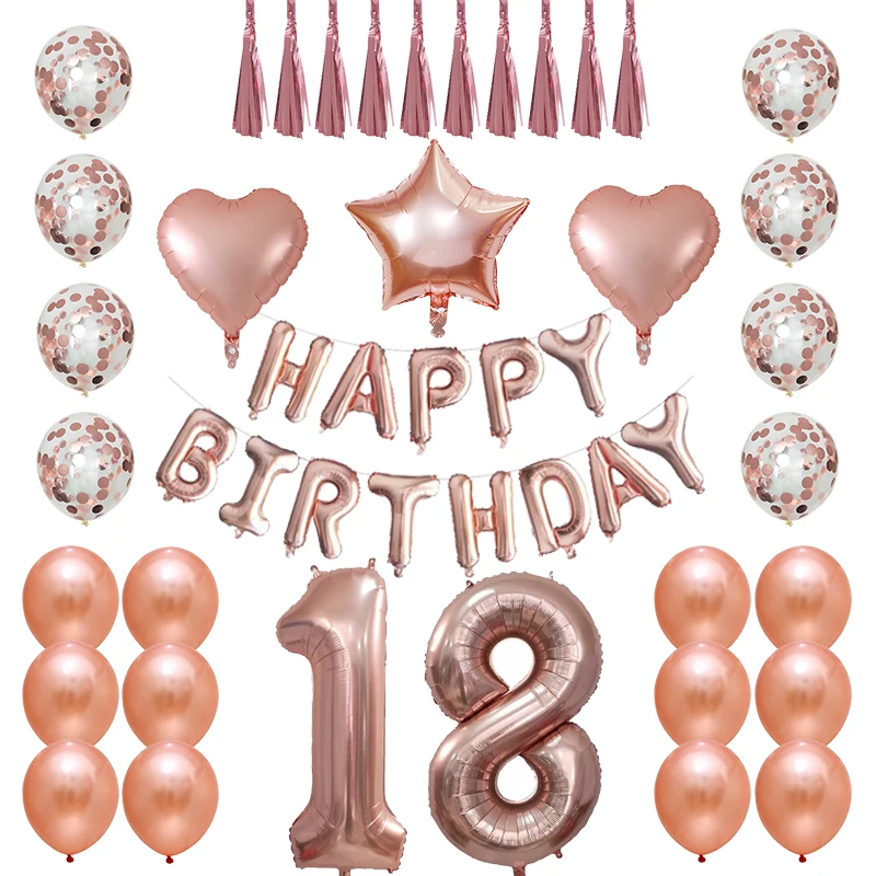40inch Rose Gold 13 15 18 20 21 25 Skaitu Balonu Laimīgs 30 Dzimšanas Rožu Zelta Konfeti Balons ar Happy Birthday Vēstuli Bumbu
