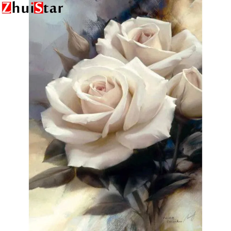 DIY 5D Dimanta Krāsošana Mozaīkas ziedu baltās rozes ir Darinātas Diamond Cross stitch Komplekts Dimanta Izšuvumi mājas apdare XY1