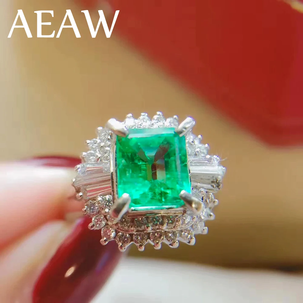 AEAW 3ct AAA Lab Izveidojis Kolumbijas Emerald CCE Emgagement Gredzenu, Īstu Cieto 14k Baltā Zelta ar Lab Dimanta Moissanite