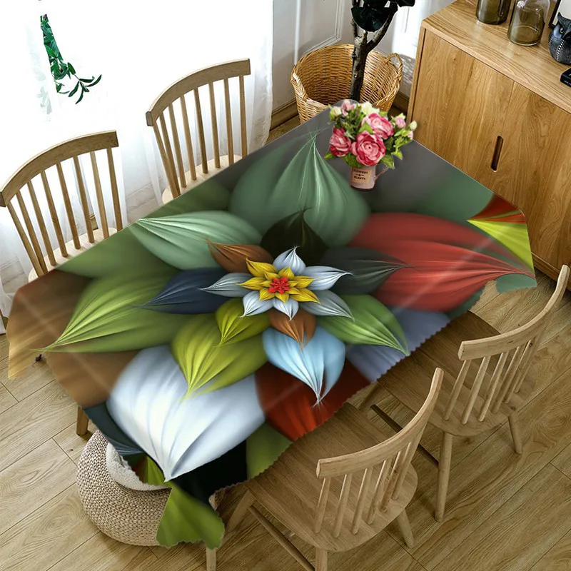 Ziedi galdauts Cofffee Ēdamistabas Ūdensizturīgs 3D taisnstūra galdauts puse Apaļā galda drānu, kas pielāgota izmēra Spilvena vāka