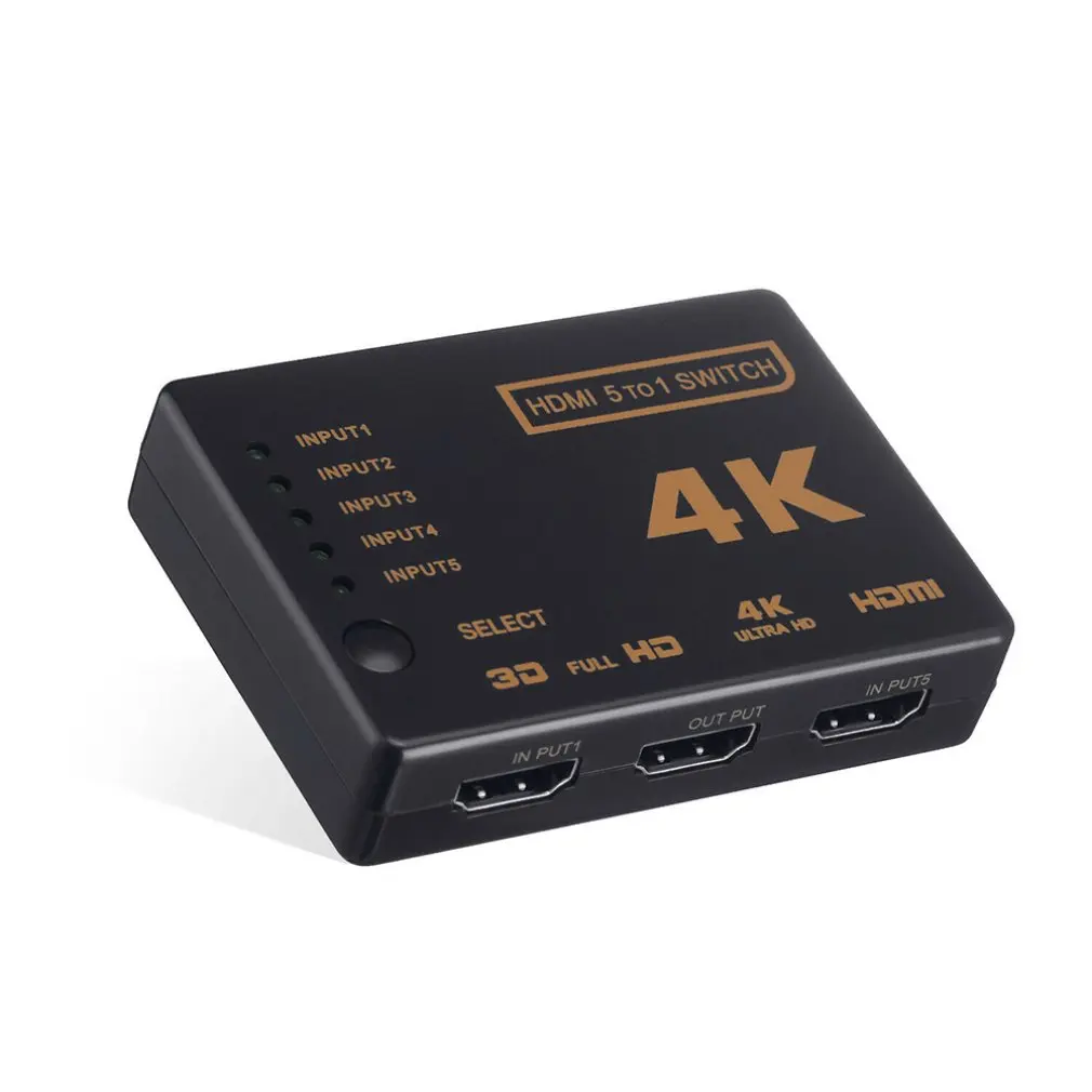1 komplekts 5 Ostas UHD 3D 4K 1080p HDMI Splitter Pārslēdziet Selektora Centrmezglu, Komutatoru INFRASARKANO staru Tālvadības HDTV Hub infrasarkano staru tālvadības