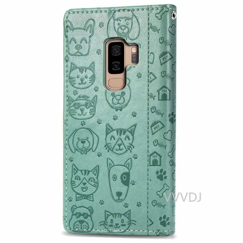 Cute Karikatūra Kaķis Suns Modeli Samsung Telefonu Gadījumā Galaxy S8 S9 S 8 9 Plus S9plus Magnētisko Flip Maciņš Ādas Gadījumos, kas Attiecas