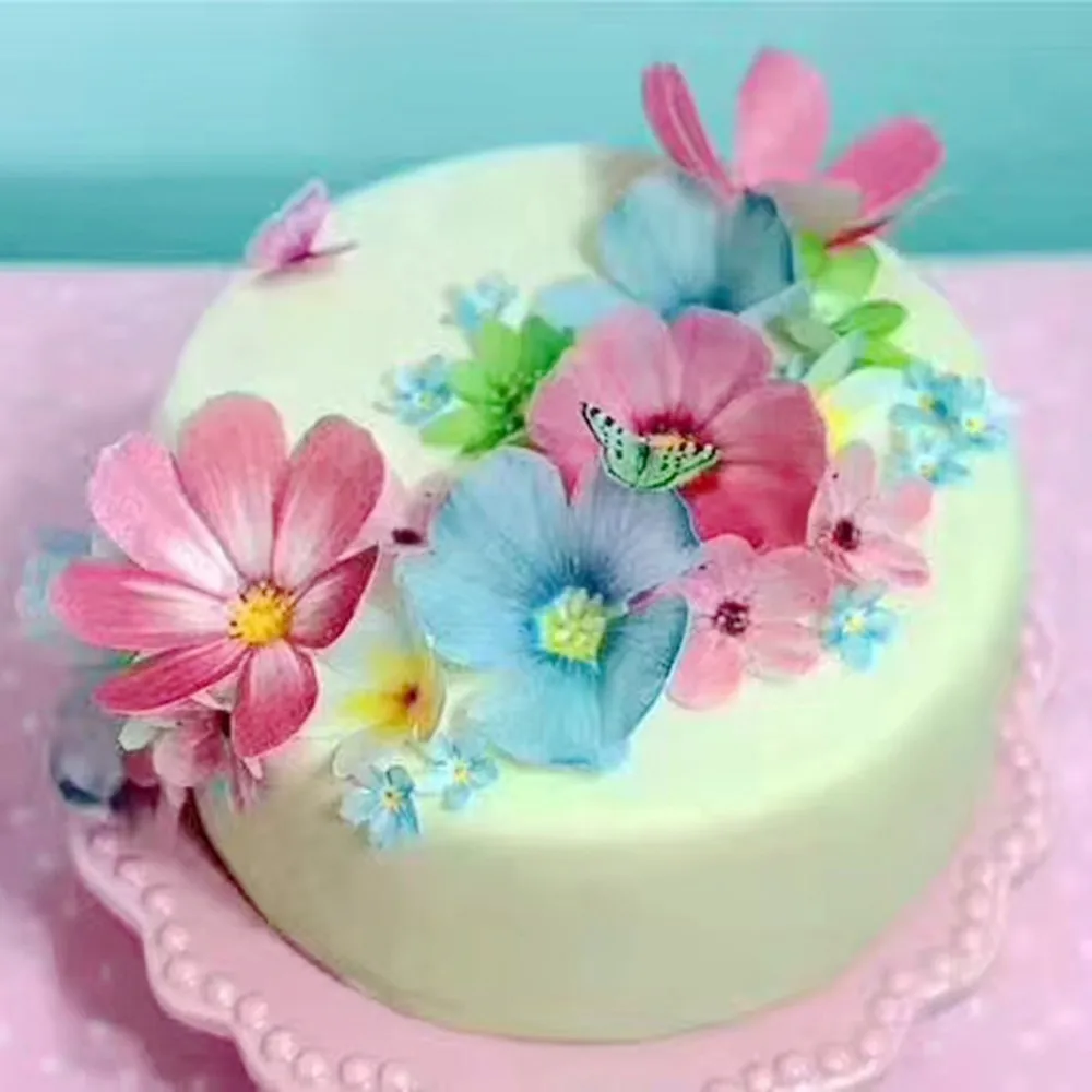 100gab Sajauc Tauriņš ziedi Pārtikas Lipīgs Vafeles, rīspapīrs Cupcake Kūka Toppers Kūka Apdare Dzimšanas dienu, Kāzu Torte Rīks