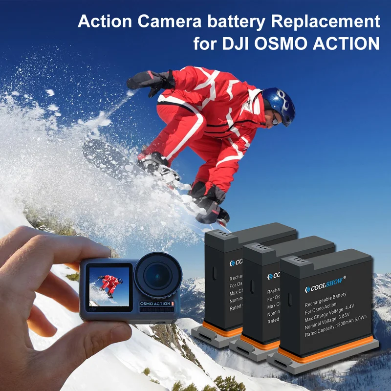 Akumulatoru dji osmo darbība, akumulatora lādētājs 1300mAh par DJI Osmo Action Camera bateria Piederumi DJI OSMO Rīcības AB1