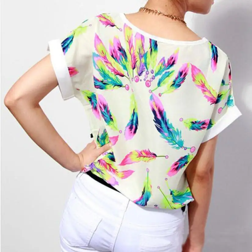 KLV Sieviešu T Krekls Vasaras Drukāt Femme Topi Varavīksnes Spalvas Īsām Piedurknēm Tees Smieklīgi Gadījuma Dāmas korejiešu stila apģērbu 18Apr26