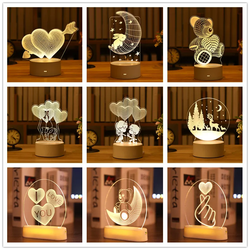 Mīlestība 3D Lampas Akrila LED Nakts Gaismas Valentīna Diena Dāvanu Dekori Kāzu Dekorēšana Bērnu Dušas Bērniem Dzimšanas dienas svinības, Lieldienu Dekori
