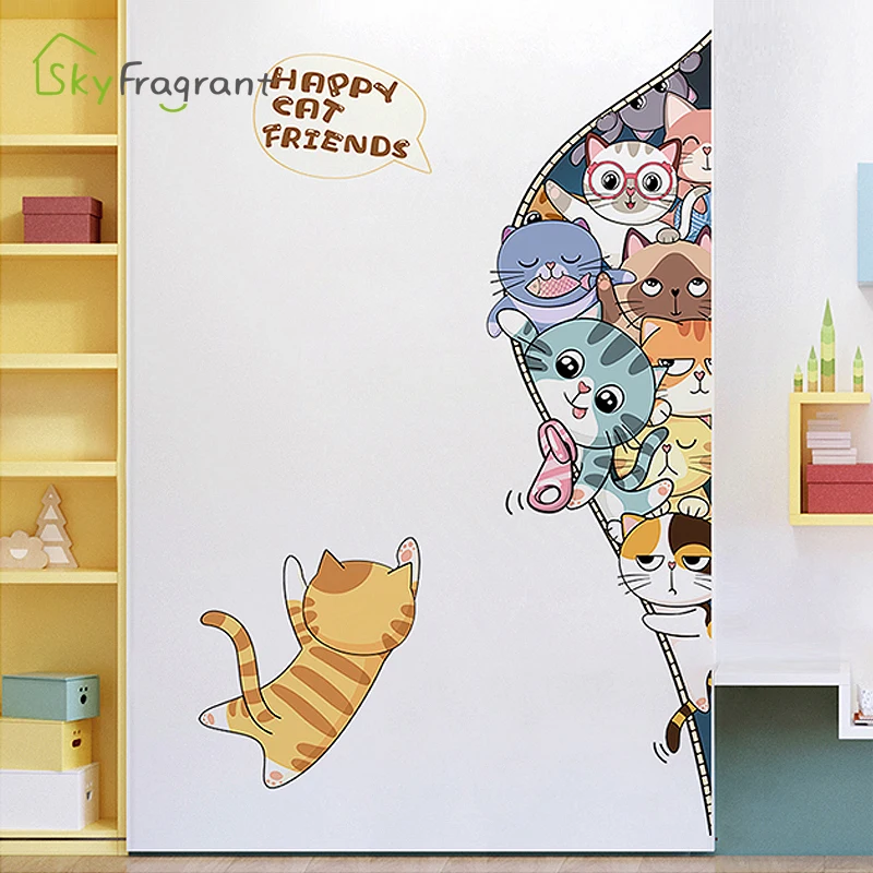 Creative kabatas kaķi, sienas uzlīmes, bērnu, guļamistabas, bērnu istabas apdare cornern dekors cute ministru kabineta uzlīmes pašlīmējošās mājas dekoru