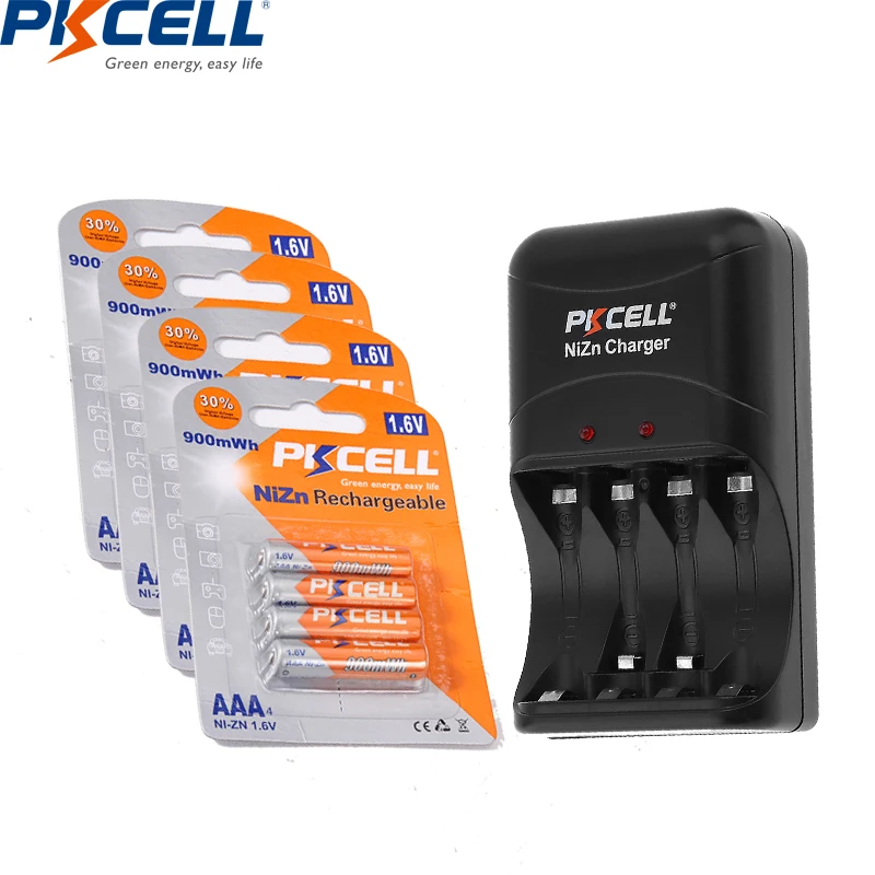 16Pcs PKCELL 1.6 V AAA 900mWh Ni-ZN Uzlādējams Akumulators 3A Bateria Bateriju pakotni NiZn Akumulatora Lādētāju nizn aa/aaa akumulatoru
