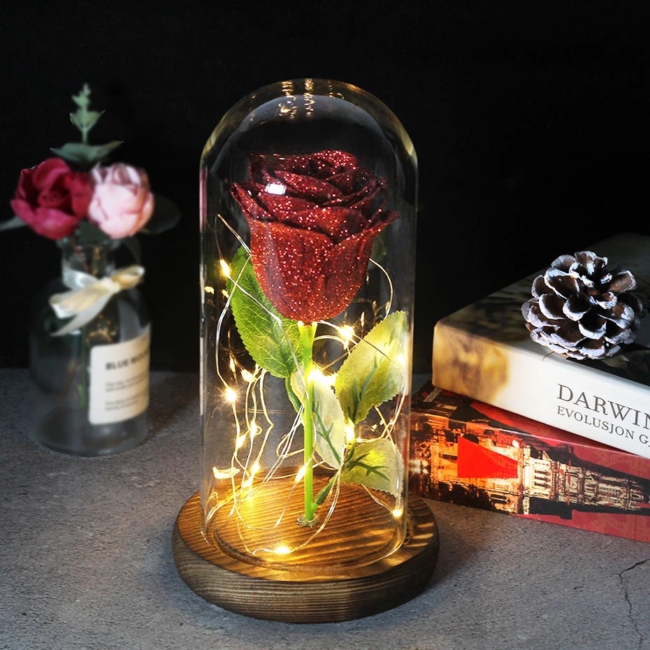 Enchanted Rožu dabiska Lieluma No Beaity Un Zvēra Valentīna Diena Ziemassvētku Halovīni Kāzu Gadadiena Priekšlikumu Balli Dāvanu