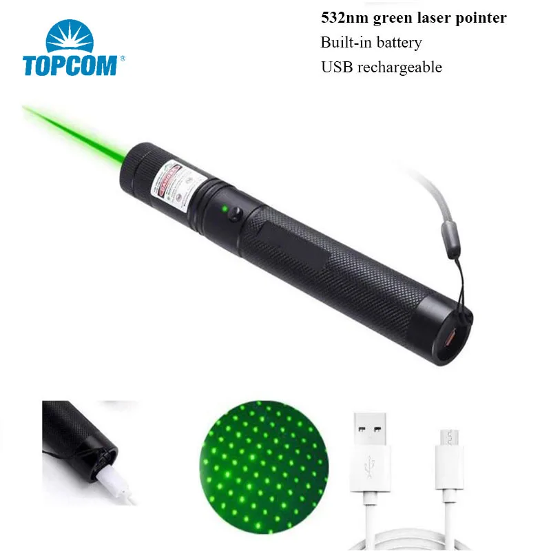 Topcom USB Lādējamu Zaļā Gaismiņa 50mw 532nm Zaļš Lāzera Rādāmkociņš Gaismas Ūdensizturīgs Iebūvēts Akumulators Zaļā Pildspalva Gaismas