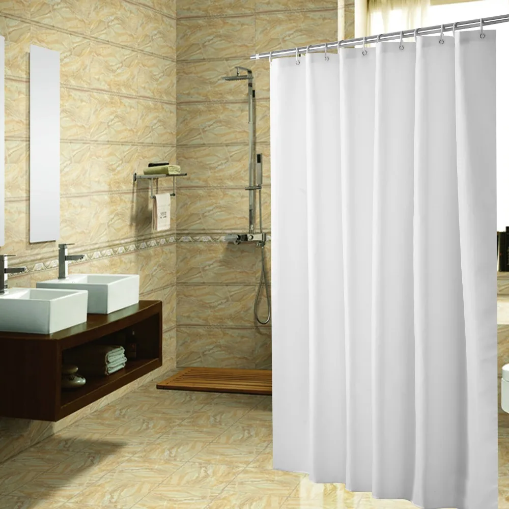 Augstas kvalitātes vienkāršā poliesters ūdensnecaurlaidīga dušas aizkars vannas istaba nodalījuma aizkars balts, melns, gaiši zils dušas aizkaru audums