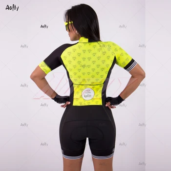 2020KAFITT Yellow Diamond Sieviešu Skinsuit Apģērbs Velo Jumpsuit Komplekti go pro komandas Macaquinho Ciclismo Feminino Triatlona komplekti