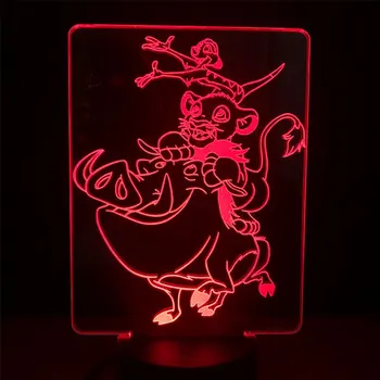 Lauva Karalis Simba TIMON PUMBAA Komanda Karikatūra 3d LED Gaismas Bērniem Nakts Lampas, Baterijas vai Usb 3D LED Galda Lampa, Mājas Dekoru