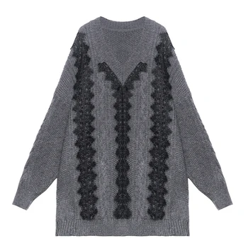 CHICEVER Vintage Džemperi Sieviešu V Kakla garām Piedurknēm Raibs Mežģīnes Dizainers Hit Krāsu Zaudēt Adīti Džemperi Sieviešu Ir 2021. Jaunas
