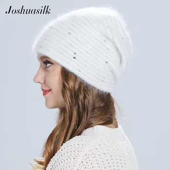 Joshuasilk ziemas Sieviešu cepure Tauriņš trikotāžas (adītiem angoras vilnas Svītrains cepures Ar Zelta apdari klp Dubultā silta cepure