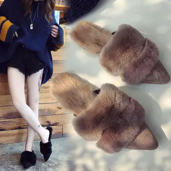 2018. gada ziemas korejiešu jaunā versija trušu matu norādīja Baotou plakandibena puspiekabes sieviešu modes modē valkāt vilnas čības
