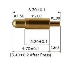 20pcs Pavasara ielādes Pogo Pin Savienotājs Stobra Diametrs 2.0 mm, Ar Caurumiem PCB Augstums 6.3 mm Vertikālā 3u Gold Plating 12V 1A