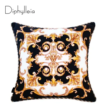 Diphylleia Luksusa Itālija, Baroka Stila Spilvena Vāka Zelta Ziedu Drukāt Mīksta Samta Dīvāns Dzīvojamā Istabā Spilvendrāna Coussin 45X45cm