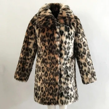 Augstas kvalitātes Leoparda Mākslīgās Kažokādas Mētelis Sievietēm Ziemā Silts Modes Mākslīgās Kažokādas, Sieviešu Mēteļi Jaka Outwear Sieviešu Topi