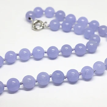 Purpura violets modes kaklarota sievietēm 8,10,12 mm dabīgā akmens halcedons apaļas pērles elegants puse dāvanu rotaslietas 18inch B1512