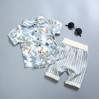 2019 Bērnu Zēnu Apģērbu Komplekti, Vasaras Kokvilnas Hawaii koku Iespiestas Bērnu Komplekti 2GAB Krekls+svītrainām Biksēm brīvdienu Bērniem Tērps mazulis