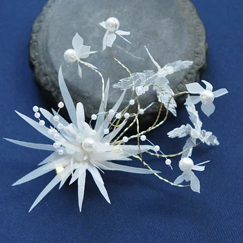 Baltā kāzu matu aksesuāri, līgavas matu spraudes pasaku cosplay galvas ornaments, antikvariāts, mākslīgo ziedu galvas komplekts princess cepures