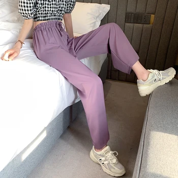Cool Komfortu Sieviešu Gabby Lillā Bikses Ar Augstu Vidukli, Korejiešu Taisnas Bikses Dāma Plaša Kāju Bikses Sieviešu Lielgabarīta Gudrs Uzvalku Bikses