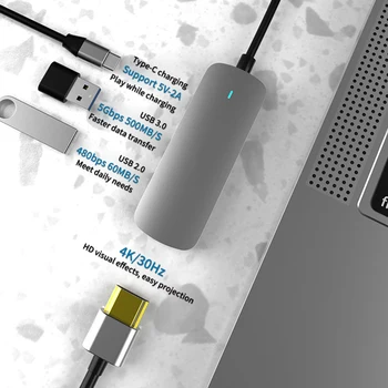Jauno Thunderbolt 3 4 In1 USB-C HDMI-savietojams Adapteris 2x USB Type-C PD centrs Macbook Pro Huawei P20 Pro Galaxy S9 Usb C Hub