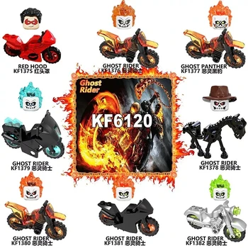8PCS/set Ghost Rider Ar Motociklu Celtniecības Bloku Sarkanu Kapuci Darbības Rādītāji Bērniem Kolekcijas Rotaļlietas Bloki