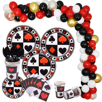 49pcs/komplekts Magic Pokera Partijas Apdare Black Red Vienreizējās lietošanas Puse, Galda Plāksnes Tases Autiņu Dzimšanas dienu Halloween Puse Dekori