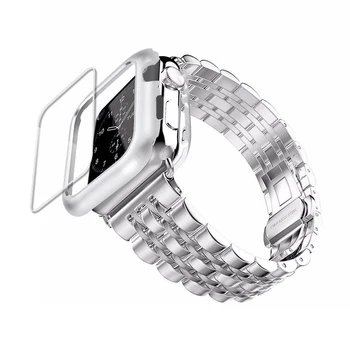 Gadījumā+Siksna Apple Skatīties joslas 42mm 38mm apple noskatīties 4 3 5 iwatch band correa Nerūsējošā Tērauda pulseira Tauriņš watchband